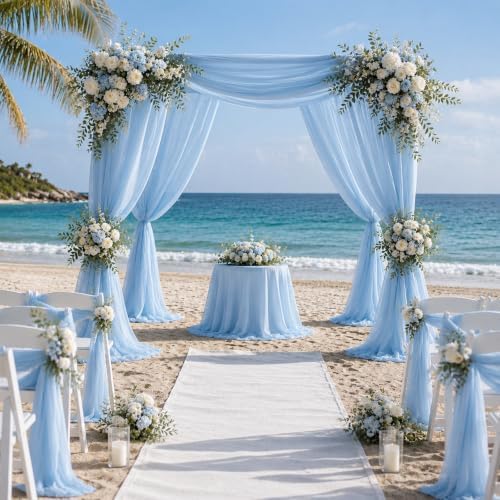 6 Panels Wedding Arch Draping Fabric 29" X 20FT Baby Blue Sheer Chiffon Drapes Bridal Baby Shower Backdrop for, alternate