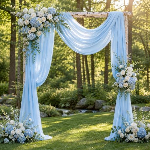 6 Panels Wedding Arch Draping Fabric 29" X 20FT Baby Blue Sheer Chiffon Drapes Bridal Baby Shower Backdrop for, alternate