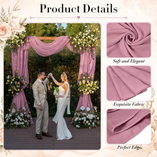 6 Panels Wedding Arch Draping Fabric 29" X 20FT Dusty Rose Sheer Chiffon Drapes Bridal Baby Shower Backdrop for, alternate