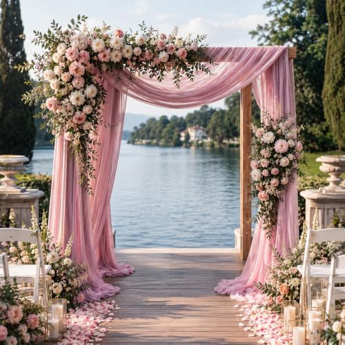 6 Panels Wedding Arch Draping Fabric 29" X 20FT Dusty Rose Sheer Chiffon Drapes Bridal Baby Shower Backdrop for, alternate