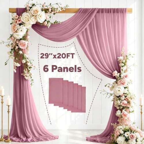 6 Panels Wedding Arch Draping Fabric 29" X 20FT Dusty Rose Sheer Chiffon Drapes Bridal Baby Shower Backdrop for, alternate