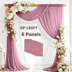 6 Panels Wedding Arch Draping Fabric 29" X 20FT Dusty Rose Sheer Chiffon Drapes Bridal Baby Shower Backdrop for, alternate