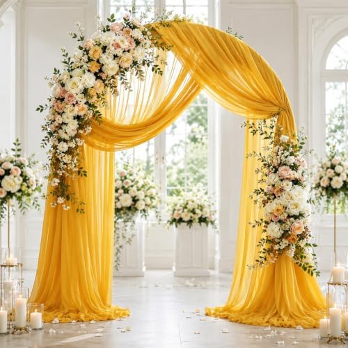 6 Panels Wedding Arch Draping Fabric 29" X 20FT Gold Sheer Chiffon Drapes Backdrop for Wedding Ceremony Bridal, alternate