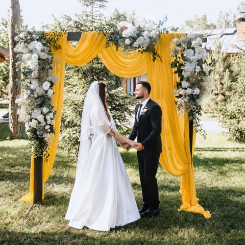 6 Panels Wedding Arch Draping Fabric 29" X 20FT Gold Sheer Chiffon Drapes Backdrop for Wedding Ceremony Bridal, alternate