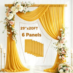 6 Panels Wedding Arch Draping Fabric 29" X 20FT Gold Sheer Chiffon Drapes Backdrop for Wedding Ceremony Bridal, alternate