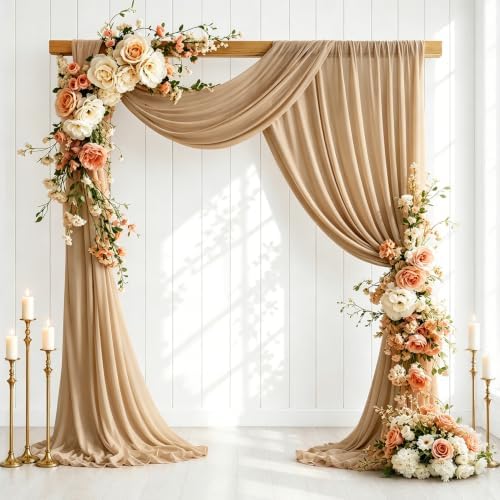 6 Panels Wedding Arch Draping Fabric 29" X 20FT Nude Chiffon Sheer Drapes Backdrop for Wedding Ceremony Bridal