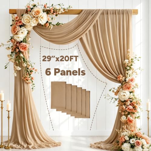 6 Panels Wedding Arch Draping Fabric 29" X 20FT Nude Chiffon Sheer Drapes Backdrop for Wedding Ceremony Bridal, alternate