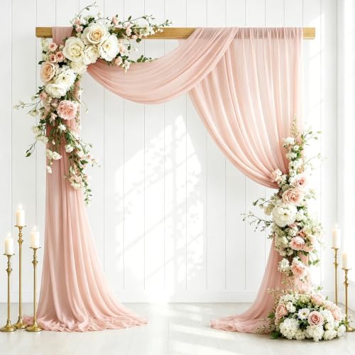 6 Panels Wedding Arch Draping Fabric Light Peach 29" X 20FT Sheer Chiffon Drapes Bridal Baby Shower Backdrop for