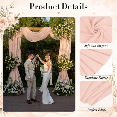 6 Panels Wedding Arch Draping Fabric Light Peach 29" X 20FT Sheer Chiffon Drapes Bridal Baby Shower Backdrop for, alternate