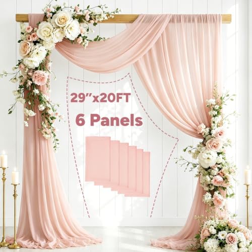 6 Panels Wedding Arch Draping Fabric Light Peach 29" X 20FT Sheer Chiffon Drapes Bridal Baby Shower Backdrop for, alternate