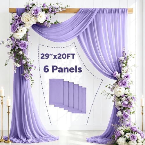 6 Panels Wedding Arch Draping Fabric Lilac 29" X 20FT Sheer Backdrop Chiffon Drapes for Wedding Ceremony Bridal, alternate