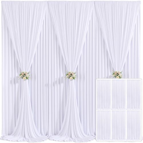 6 Panels White Backdrop Curtain for Parties Wedding Wrinkle Free White Photo Curtains Backdrop Drapes Fabric