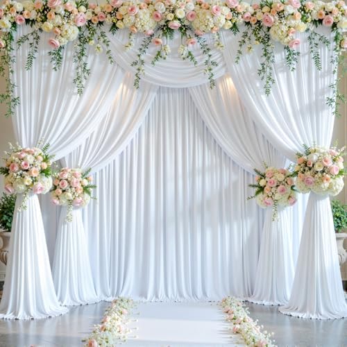6 Panels White Backdrop Curtain for Parties Wedding Wrinkle Free White Photo Curtains Backdrop Drapes Fabric, alternate view