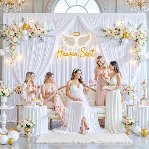 6 Panels White Backdrop Curtain for Parties Wedding Wrinkle Free White Photo Curtains Backdrop Drapes Fabric, alternate view