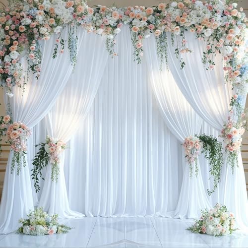 6 Panels White Backdrop Curtains for Wedding Party Wrinkle Free Backdrops Curtain Drapes Fabric Decorations, alternate view 4