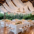 6 Panels White Ceiling Curtains with Lights for Weddings - 5ftx10ft Wrinkle-Free Tulle Fabric Wedding Arch, alternate view 4