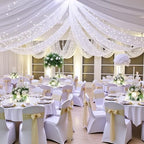 6 Panels White Ceiling Curtains with Lights for Weddings - 5ftx10ft Wrinkle-Free Tulle Fabric Wedding Arch, alternate view 5