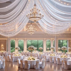 6 Panels White Ceiling Curtains with Lights for Weddings - 5ftx10ft Wrinkle-Free Tulle Fabric Wedding Arch, alternate view 6