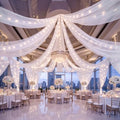 6 Panels White Ceiling Curtains with Lights for Weddings - 5ftx30ft Wrinkle-Free Tulle Fabric Wedding Arch