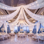 6 Panels White Ceiling Curtains with Lights for Weddings - 5ftx30ft Wrinkle-Free Tulle Fabric Wedding Arch