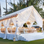 6 Panels White Ceiling Curtains with Lights for Weddings - 5ftx30ft Wrinkle-Free Tulle Fabric Wedding Arch, alternate view 6