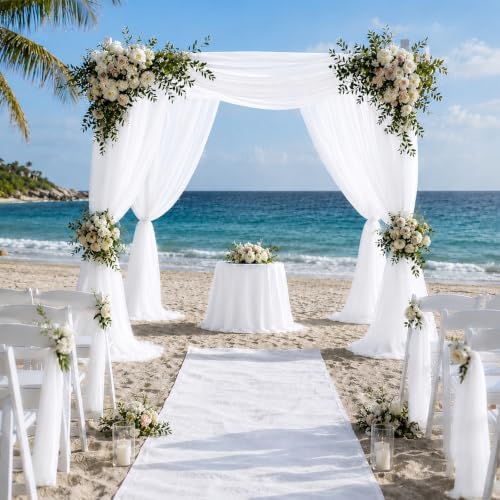 6 Panels White Wedding Arch Draping Fabric 29" X 20FT Sheer Chiffon Drapes Backdrop for Wedding Ceremony Bridal, alternate