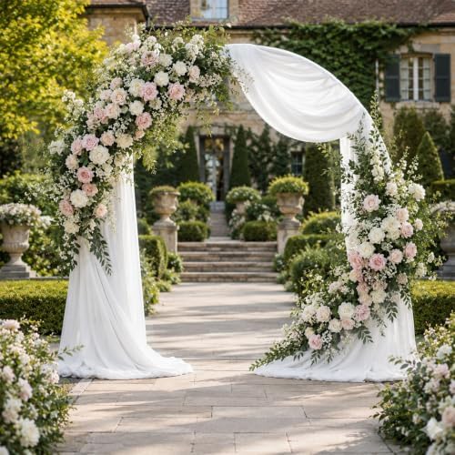 6 Panels White Wedding Arch Draping Fabric 29" X 20FT Sheer Chiffon Drapes Backdrop for Wedding Ceremony Bridal, alternate