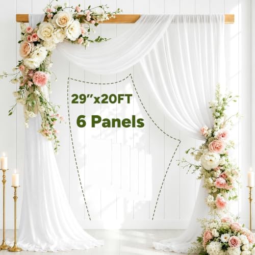 6 Panels White Wedding Arch Draping Fabric 29" X 20FT Sheer Chiffon Drapes Backdrop for Wedding Ceremony Bridal, alternate