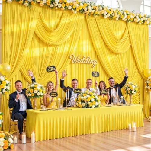 6 Panels Yellow Backdrop Curtains for Wedding Party Wrinkle Free Backdrops Curtain Drapes Fabric Decorations, alternate view