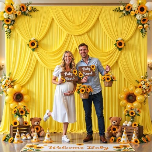 6 Panels Yellow Backdrop Curtains for Wedding Party Wrinkle Free Backdrops Curtain Drapes Fabric Decorations, alternate view