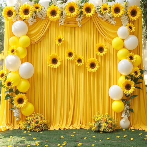 6 Panels Yellow Backdrop Curtains for Wedding Party Wrinkle Free Backdrops Curtain Drapes Fabric Decorations, alternate view