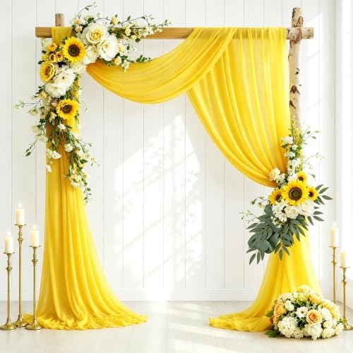 6 Panels Yellow Wedding Arch Draping Fabric 29" X 20FT Chiffon Sheer Drapes Backdrop for Wedding Ceremony Bridal