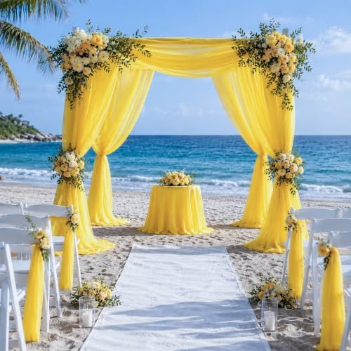 6 Panels Yellow Wedding Arch Draping Fabric 29" X 20FT Chiffon Sheer Drapes Backdrop for Wedding Ceremony Bridal, alternate