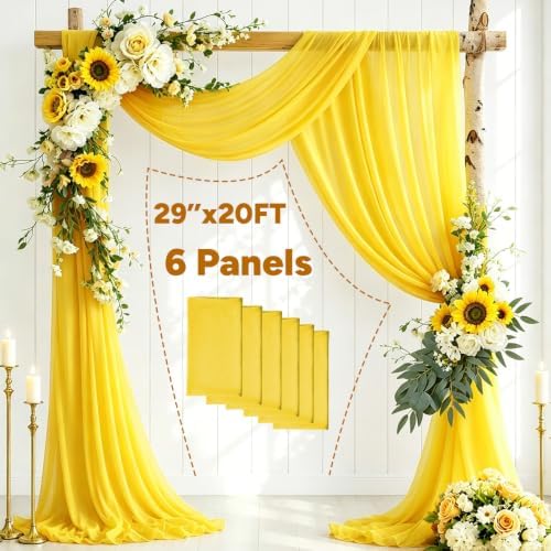 6 Panels Yellow Wedding Arch Draping Fabric 29" X 20FT Chiffon Sheer Drapes Backdrop for Wedding Ceremony Bridal, alternate