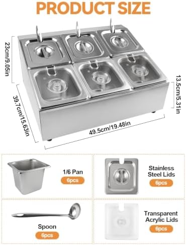 6 Pans Pizza Topping Storage Station with Lids and Spoons in 6 Pans in silver, alternate view 3