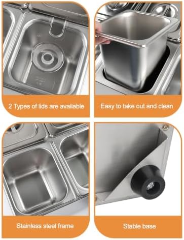 6 Pans Pizza Topping Storage Station with Lids and Spoons in 6 Pans in silver, alternate view 4