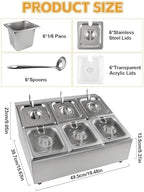 6 Pans Stainless Steel Pizza Topping Storage Station with Lids in Silver 2 Rows, alternate view 3