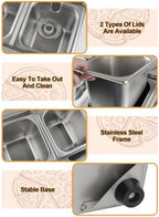 6 Pans Stainless Steel Pizza Topping Storage Station with Lids in Silver 2 Rows, alternate view 4