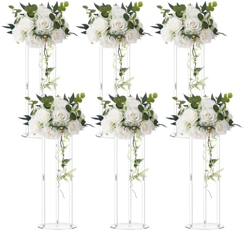 6 Pcs 20 Inch Wedding Centerpieces for Tables Flower Stand in Clear