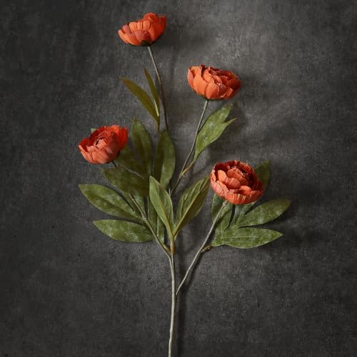 6 Pcs 27" Artificial Fall Peony Silk Flower Stems for Vase Decor(Orange), alternate view 2