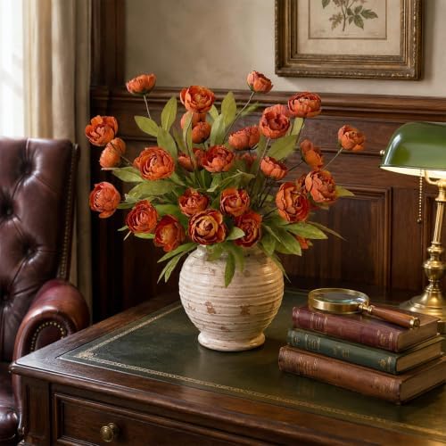 6 Pcs 27" Artificial Fall Peony Silk Flower Stems for Vase Decor(Orange), alternate view 3