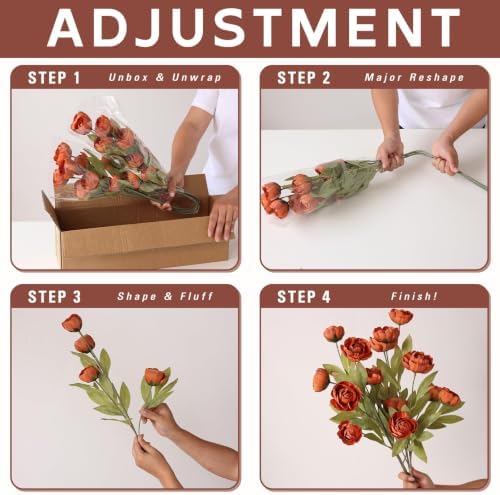 6 Pcs 27" Artificial Fall Peony Silk Flower Stems for Vase Decor(Orange), alternate view 5