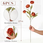6 Pcs 27" Artificial Fall Peony Silk Flower Stems for Vase Decor(Orange), alternate view 6