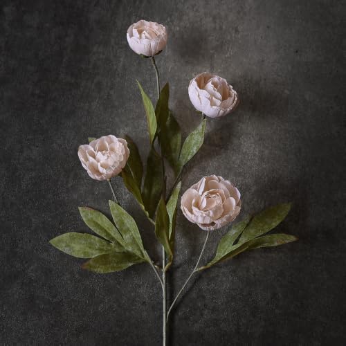 6 Pcs 27" Artificial Peony Silk Flower Stems for Vase Decor(Beige) in Beige, alternate view 2
