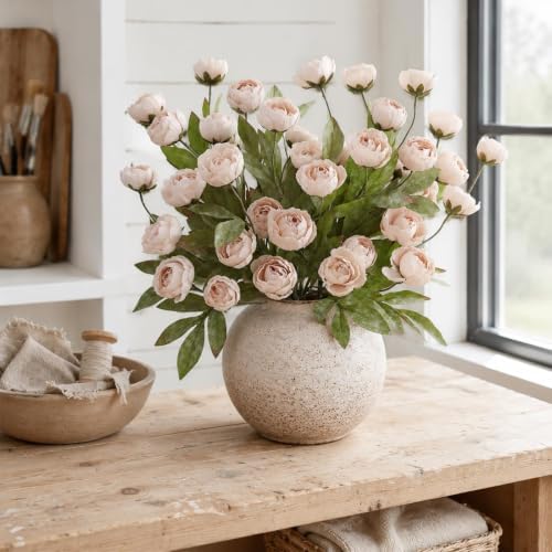 6 Pcs 27" Artificial Peony Silk Flower Stems for Vase Decor(Beige) in Beige, alternate view 3