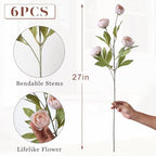 6 Pcs 27" Artificial Peony Silk Flower Stems for Vase Decor(Beige) in Beige, alternate view 6