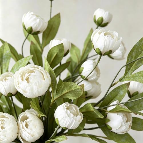6 Pcs 27" Artificial Peony Stems Faux Silk Flowers White, alternate view 4