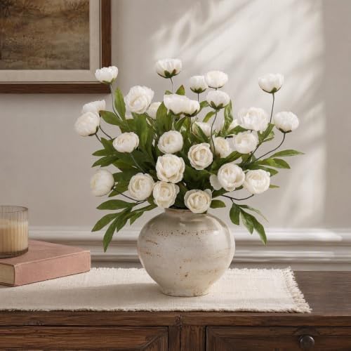 6 Pcs 27" Artificial Peony Stems Faux Silk Flowers White, alternate view 5