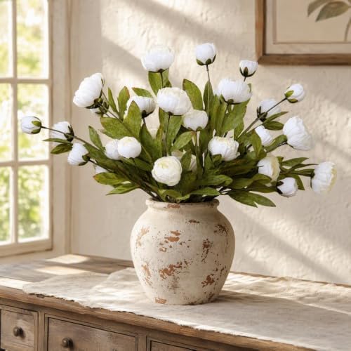 6 Pcs 27" Artificial Peony Stems Faux Silk Flowers White, alternate view 6