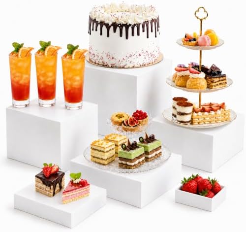6 PCS 3-8 Inch Buffet Risers and Stands, Food Risers for Buffet Table in White